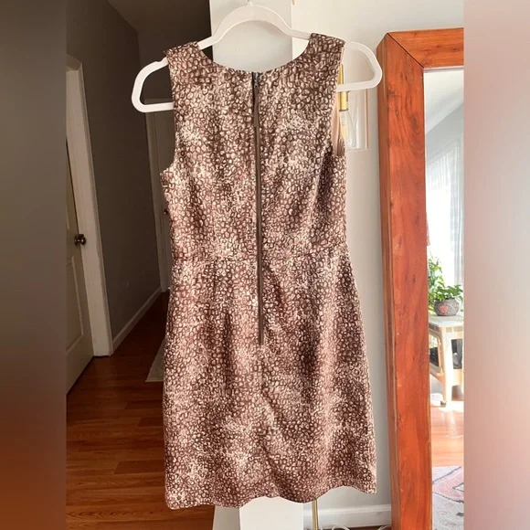 ANN TAYLOR LOFT Tan/Off White Front Ruffle Sleeveless Midi Dress - Picture 3 of 6